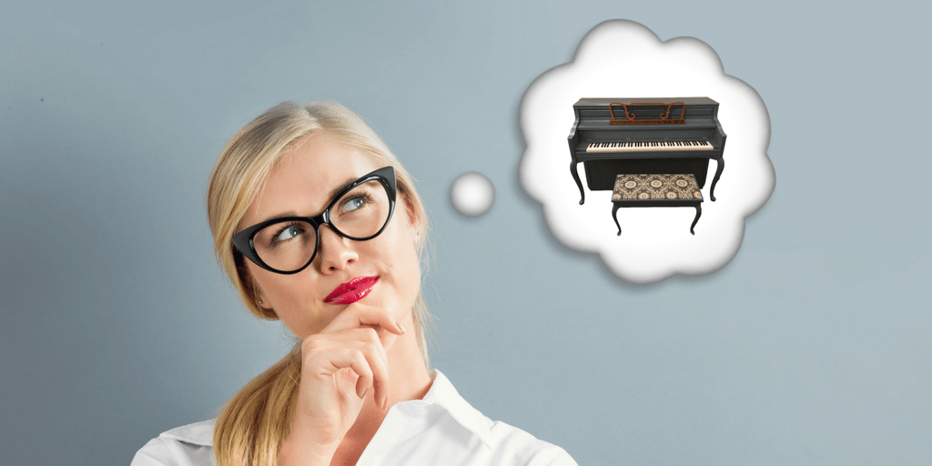 Person thinking about piano
